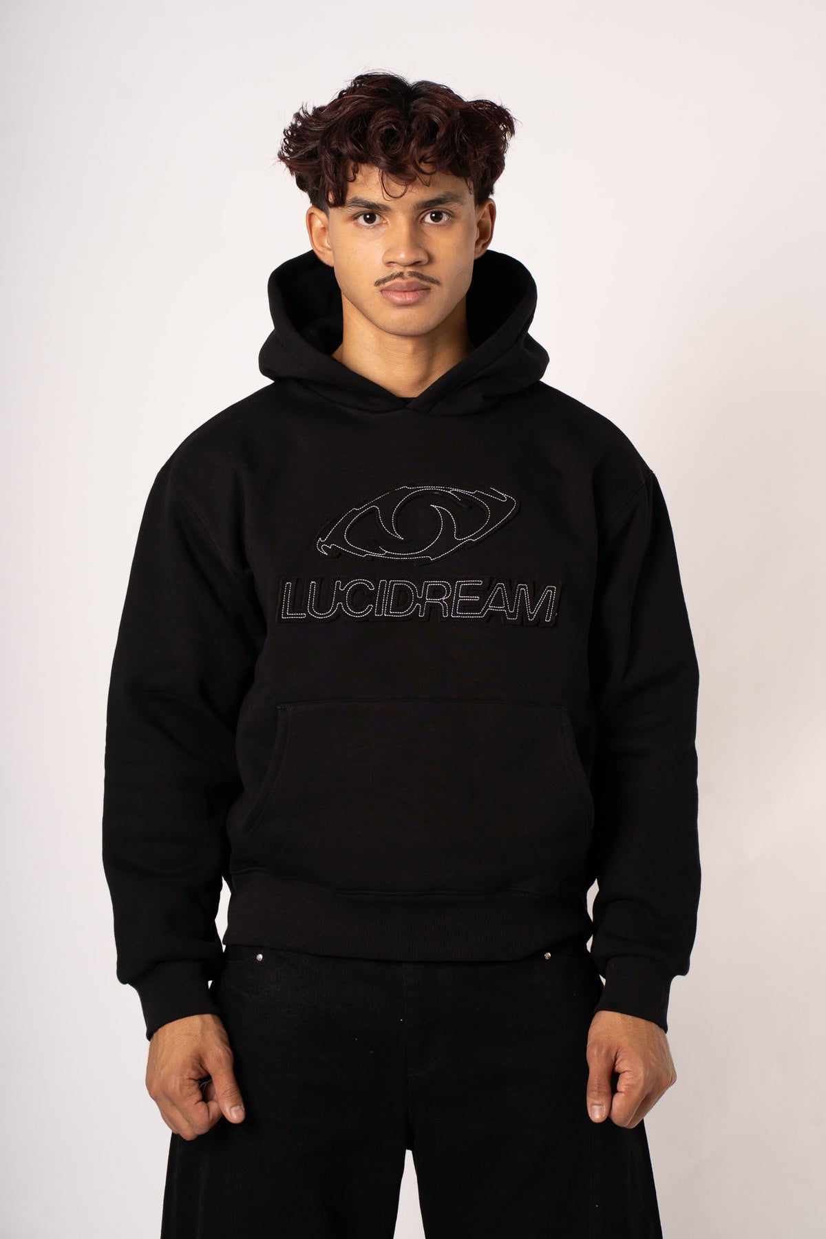 Emblem Black Hoodie - face