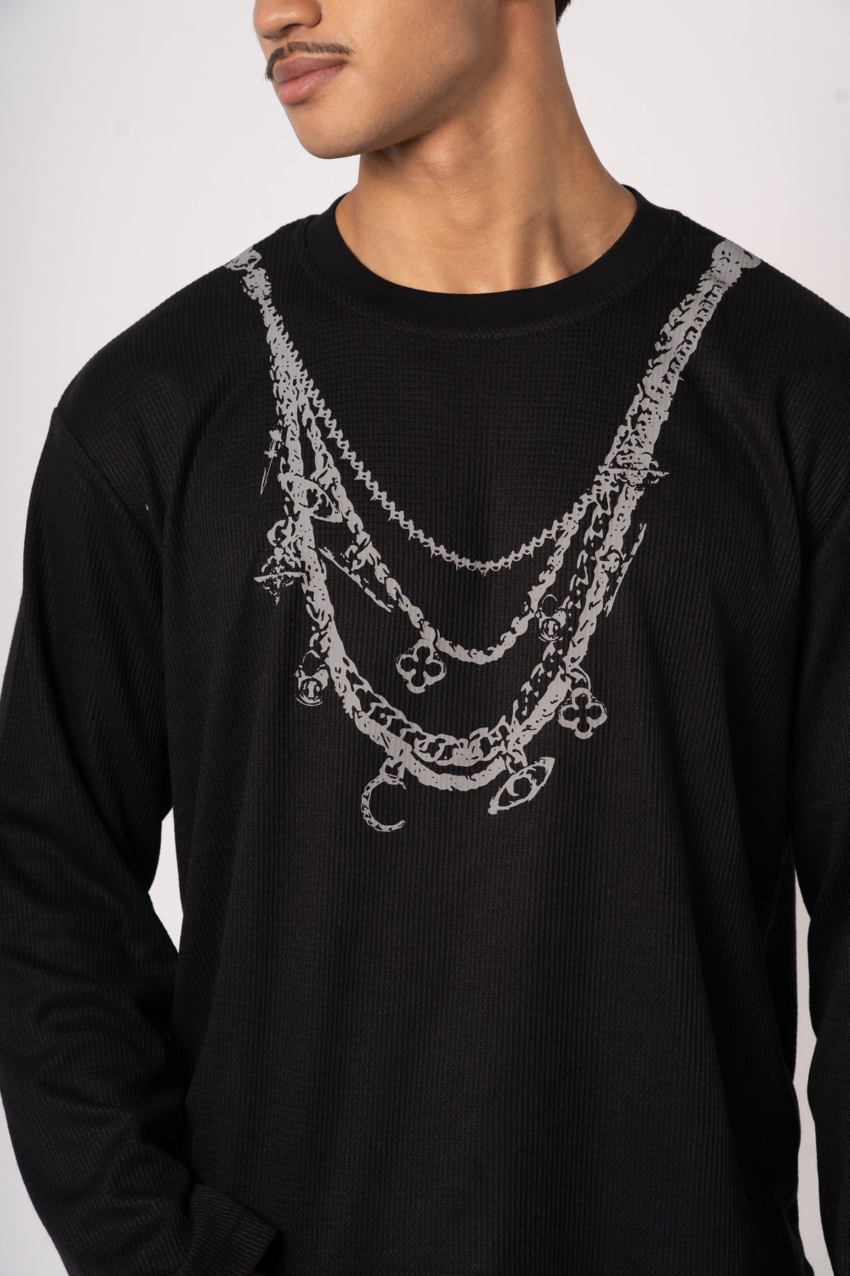 Chain Longsleeve Waffle - detail print chaines